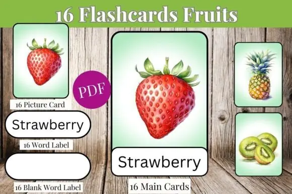 16 Adorable Fruit Flashcards | Printable Fruit Learning Cards for Kids, Preschool, Kindergarten, Homeschool, Daycare, Vocabulary & Early Reading Activities