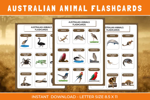 Australian Animals Montessori Flashcards | 45 Printable Wildlife Vocabulary Cards for Kids, Preschool, Homeschool, ESL, Science Lessons & Animal Recognition Activities