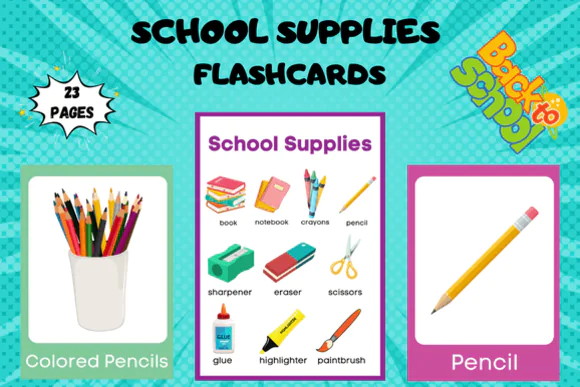 School Supplies Flashcards | Printable Classroom Vocabulary Cards for Kids, Preschool, Kindergarten, Homeschool, ESL & Back to School Learning Activities