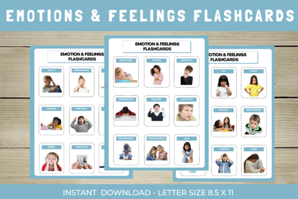 Emotions & Feelings Flashcards | 36 Printable Emotional Learning Cards for Kids, Autism Support, Homeschool, Classroom SEL Activities & Social Skills Development