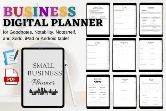 Small Business Plan Digital Planner for GoodNotes, Notability, Noteshelf & Xodo | Hyperlinked iPad Business Planner with Executive Summary, Marketing Plan, SWOT & Brand Board Pages