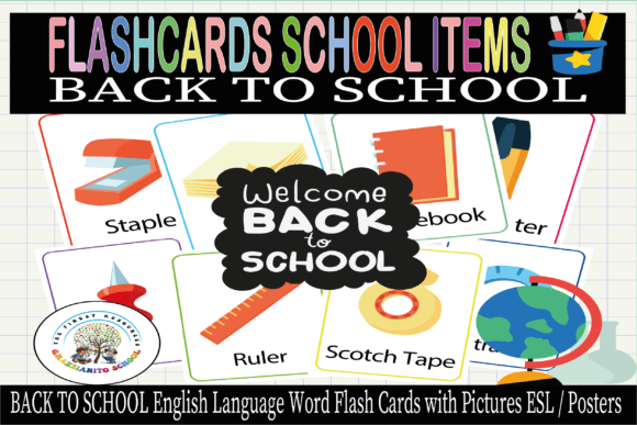 School Items Flashcards Back to School | Printable Classroom Supply Vocabulary Cards for Kids, Preschool, Kindergarten, Homeschool, ESL & School Readiness Activities