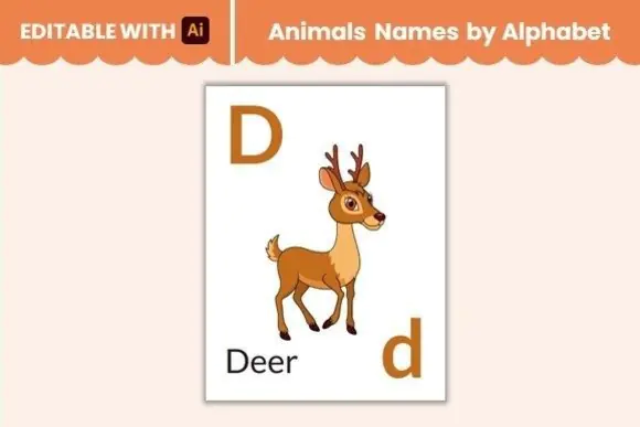 Spelling Words Animals Flashcards Deer | Printable Deer Animal Vocabulary Card for Kids, Preschool, Kindergarten, Homeschool, Classroom Spelling & Early Literacy Activities