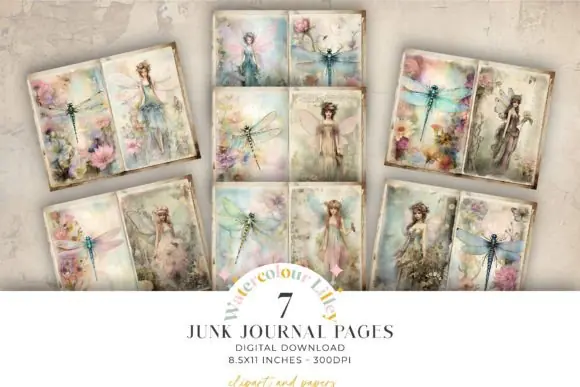 Dragonflies and Fairies Digital Journal Kit JPG | Printable Junk Journal Paper for Scrapbooking, Vintage Fairy Journal Pages, Ephemera & Creative Paper Crafts