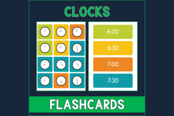Clocks Flashcards Printable Bingo Game | Printable Time Telling Cards for Kids, Homeschool, Classroom Math Activities, Warm-Ups & Learning to Read Clocks