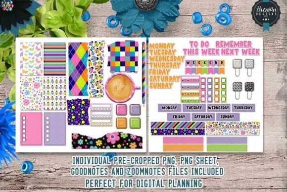 Bright Spring Digital Planner Stickers PNG GoodNotes ZoomNotes | Pre-Cropped Spring Sticker Pack for Digital Planning, Weekly Layouts & Daily Planner Decoration