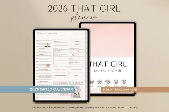 That Girl Digital Planner for GoodNotes | Hyperlinked 550+ Page Portrait Planner for iPad & Android with Daily, Weekly, Monthly, Wellness, Finance & Productivity Pages