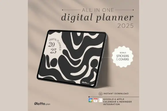 Digital Planner 2025 All-in-One for GoodNotes, Notability & Xodo | Hyperlinked PDF Planner with Apple & Google Calendar Integration, Stickers, Wellness, Finance & Productivity Templates