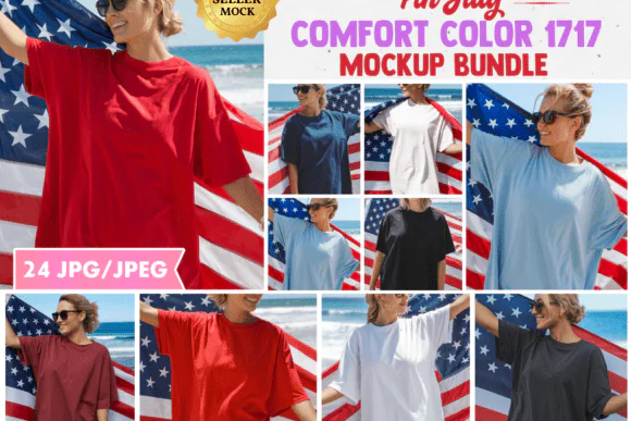 4th of July Comfort Colors 1717 T-Shirt Mockup Bundle – Patriotic Independence Day Shirt Mockups – High Resolution Apparel Display Pack – USA Holiday POD Marketing Templates – 24 Realistic JPG Mockups
