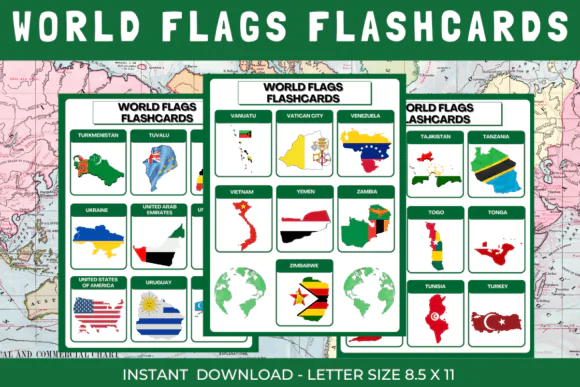 Flags of the World Geography Flashcards | 195 Country Flag Printable Cards for Kids, Homeschool, Classroom, Social Studies, Geography Games & World Learning