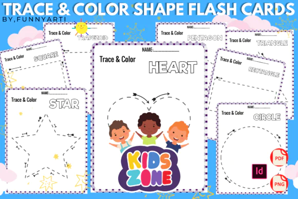 Trace and Color Shapes Flash Cards Printable for Kids – Shape Recognition and Fine Motor Skills Worksheets, Preschool Tracing Activities, Kindergarten Homeschool Learning Set