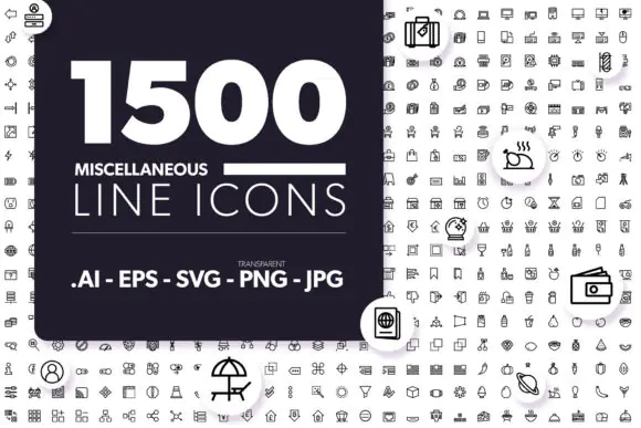 1500 Miscellaneous Line Icons Mega Bundle – Editable Vector Icon Pack with 31 Categories for Websites, Apps, Presentations, Print Templates, UI Design and Creative Projects