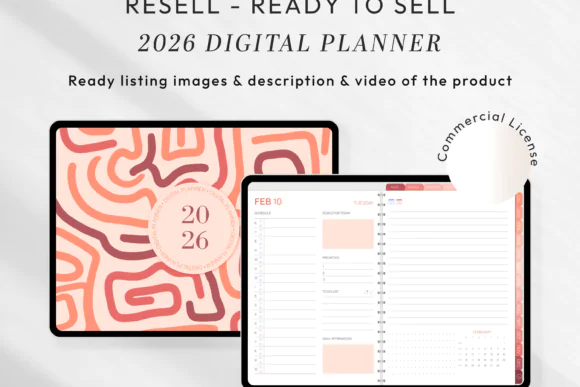 PLR Resell 2026 Digital Planner Bundle | Ready-to-Sell GoodNotes Planner Kit with Marketing Copy, Listing Images, Product Video, Sunday & Monday Start PDFs
