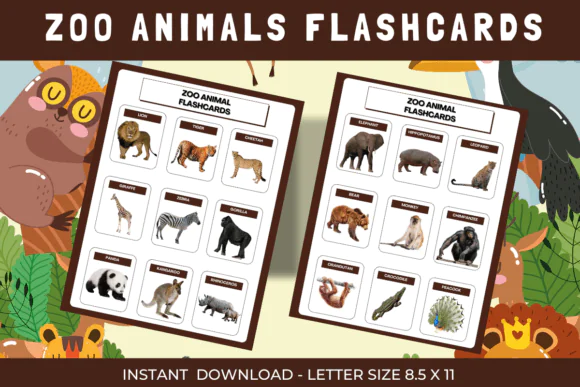 Zoo Animals Montessori Flashcards Set Printable | Preschool Animal Vocabulary Cards for Kindergarten, Homeschool, Special Education & Early Learning