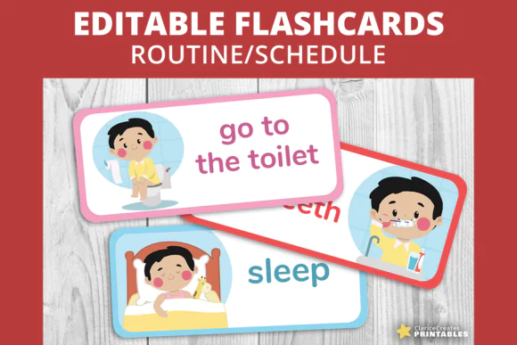 Editable Routine Flashcards Chores | Printable Daily Routine Cards for Kids, Homeschool, Classroom, Visual Schedule, Independence Skills & OpenDyslexic Support