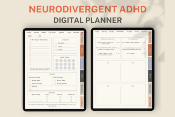 ADHD Digital Planner Daily PDF for GoodNotes, Notability & Noteshelf | Hyperlinked ADHD Planner with Routine, Tasks, Appointments, Journaling Pages & 250+ Stickers