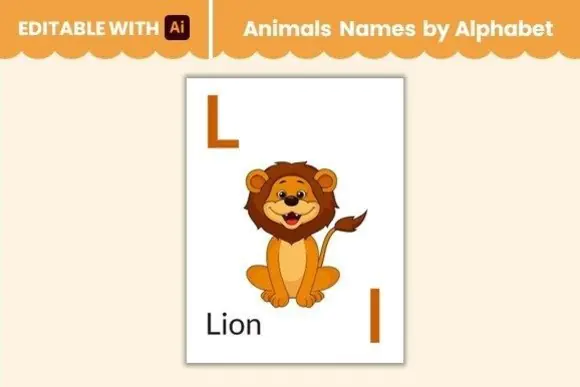 Spelling Words Animals Flashcards Lion | Printable Lion Animal Vocabulary Card for Kids, Preschool, Kindergarten, Homeschool, Classroom Spelling & Early Literacy Activities