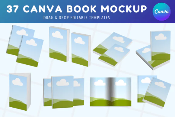 Canva Editable Book Mockup Templates Bundle – 37 Professional KDP Book Cover Mockups, Hardback & Paperback Book Mockups, Magazine Mockup Templates, Drag-and-Drop Canva Book Promotion Kit for Authors,