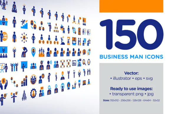 Business Man Icon Pack Vector Set – Professional Businessperson and Human Interaction Icons for Websites, Mobile Apps, Presentations, Infographics, UI Design and Print Projects