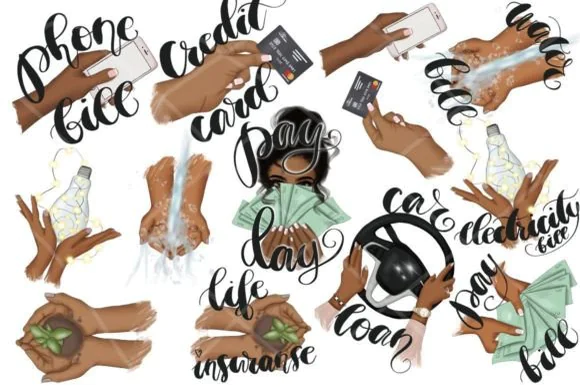 Financial Planner Icons Clipart | 56 Hand-Drawn Transparent PNG Finance Icons for Planner Stickers .