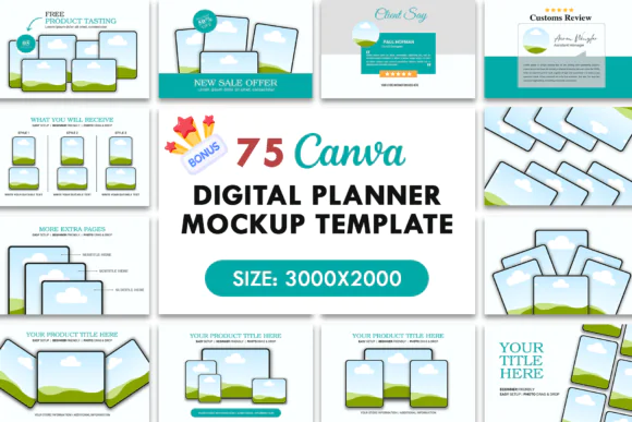 75 Digital Planner Listing Canva Mockups | Editable Canva Listing Templates | 75 Mockups | Etsy Mockup Set for Digital Products