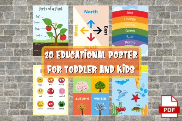 Educational Posters to Print for Children – Motivational and Learning Wall Art for Kids Room, Classroom Decor, Montessori Printable Teaching Posters Bundle