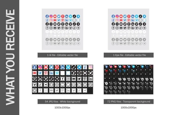 Circle Social Media Icons Set | 72 Vector & PNG Social Icons in Multiple Styles for Web Design, Prin