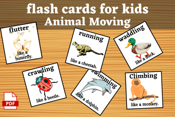 Animal Movement Flashcards Learning Game | Printable Animal Action and Movement Cards for Kids, Montessori, Preschool, Homeschool, Classroom & Interactive Learning Activities