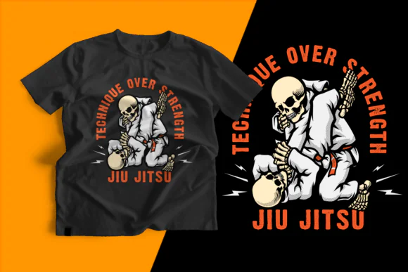 Skeleton Jiu Jitsu T Shirt Design PNG SVG AI EPS PDF – Funny Martial Arts Graphic for Print on Demand, BJJ Apparel, Stickers, Posters, Hoodies and Fight Club Merch