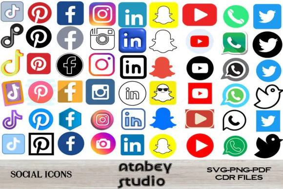 Social Media Icons Facebook TikTok Logos PNG SVG PDF | Editable Logo Pack for Cricut, Silhouette, Laser Cutting, Paper Craft & Print Projects