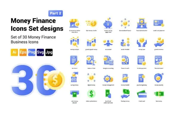 Money Finance Icons Set Designs Part 2 – Business and Financial Vector Icon Pack for Websites, Mobile Apps, Presentations, Dashboards, Branding and Print Design Projects