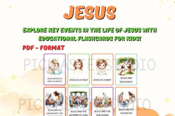 Jesus Event Flashcards for Kids Printable – Bible Story Learning Cards with 35 Biblical Moments, Christian Homeschool and Sunday School Activity Set for Faith-Based Learning