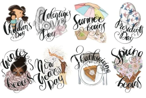 Holiday Planner Icons Clipart Kit | 32 Hand-Drawn Holiday Icons, 80 Transparent PNG Files for Planne