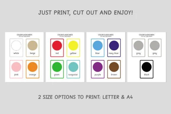 Color Flashcards for Kids Printable PDF | Preschool Color Learning Cards, Homeschool & Classroom Educational Activity, US Letter and A4 Sizes