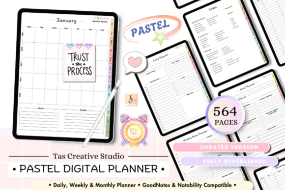 Pastel Life Digital Planner Portrait for GoodNotes, Notability & XODO | Undated 564-Page Hyperlinked Vertical PDF Planner with Health, Finance, Lifestyle & Productivity Pages