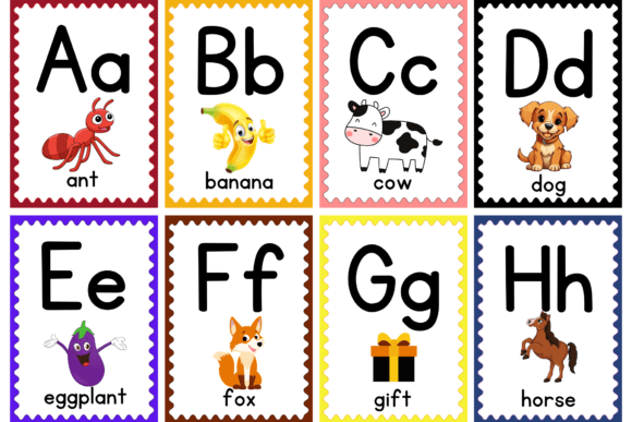 Printable Alphabet Flashcards for Kids | Colorful A-Z ABC Learning Cards with Uppercase, Lowercase, Phonics & Illustrations for Preschool, Kindergarten, Homeschool & Early Literacy