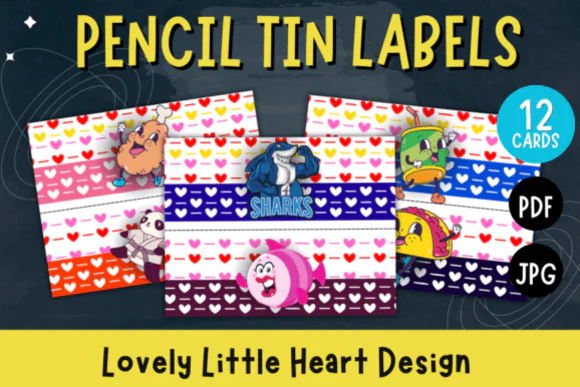 Pencil Tin Labels Printable Design – Lovely Little Heart Classroom Supply Labels, Cute School Organization Stickers for Pencil Cases, Teacher and Student Desk Organizer Printables