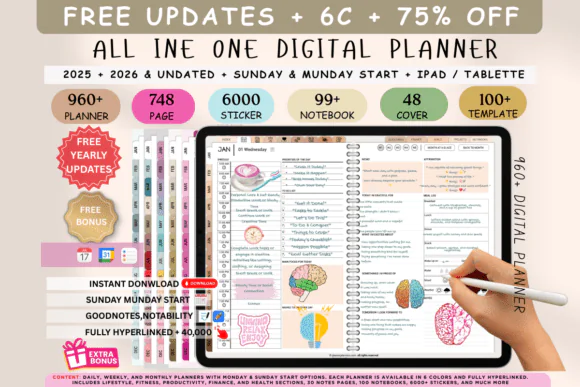 Digital Planner Boho 2025 2026 2027 & Undated | 63+ Templates | 2025/2026/2027 | Boho | for Hyperlinked Undated GoodNotes, Notability, and OneNote | Daily, Weekly & Monthly...