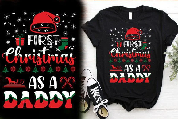 First Christmas as a Daddy T-Shirt Design SVG PNG EPS | New Dad Holiday Graphic for Print on Demand, Sublimation, Stickers & Christmas Apparel