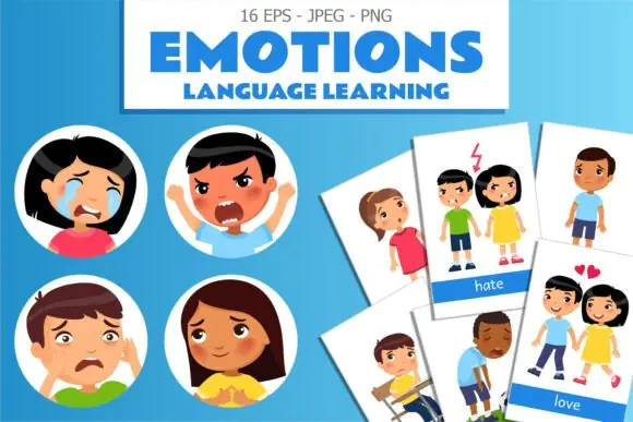Educational Flashcards Emotions | Printable English Emotion Vocabulary Cards for Kids, Preschool, Kindergarten, Homeschool, Classroom Language Learning & SEL Activities