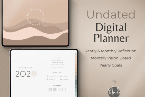 Undated Digital Planner for GoodNotes, Notability & Xodo | Hyperlinked Minimal PDF Planner with Stickers, Covers, Daily Weekly Monthly Pages for iPad, Tablet & Desktop