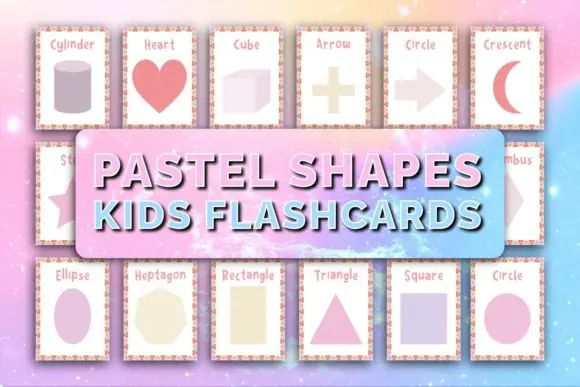 Pastel Shapes Kids Flashcards | Printable Shape Learning Cards for Preschool, Kindergarten, Homeschool, Classroom Math Activities & Pastel-Themed Early Geometry Practice