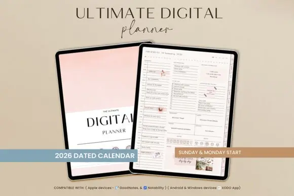 GoodNotes iPad Digital Planner Portrait | Hyperlinked 600-Page PDF Planner for iPad & Android with Daily, Weekly, Monthly, Wellness, Finance & Productivity Pages