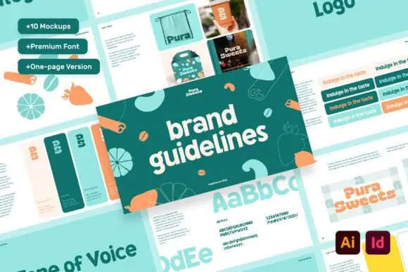 Pura Brand Guidelines Template Bundle – 52 Page Brand Book, Corporate Identity Manual, Branding Style Guide, Logo Usage Guide, Brand Strategy Presentation, Adobe InDesign & Illustrator Template