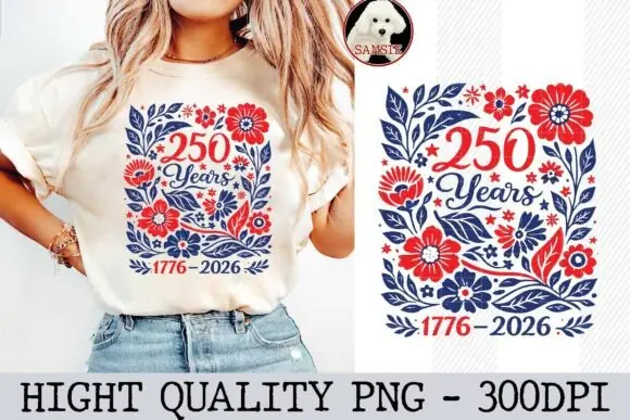 250 Years of American Independence PNG Bundle | Patriotic Floral USA 1776–2026 Design | Fourth of July Sublimation Graphic | Red White Blue Bicentennial Celebration Clipart | Transparent PNG for T-Shi