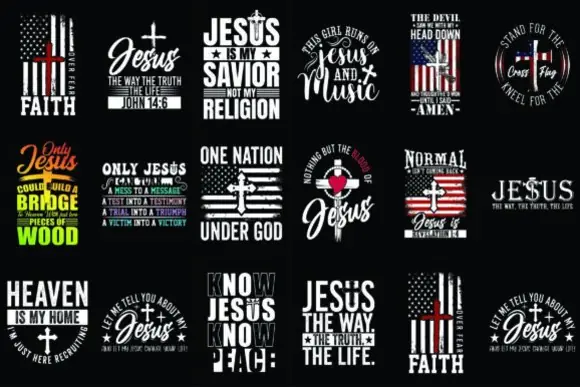 Funny Jesus T Shirt Design Bundle PNG SVG EPS JPG – Christian Faith Quote Graphics for Print on Demand, Apparel, Stickers, Posters, Church Events and Custom Merch