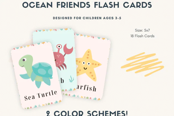 Ocean Animals Flashcards Printable for Kids – Marine Life Learning Cards for Preschool and Kindergarten, 5x7 Educational Sea Animal Flashcards, Homeschool and Classroom Activity Set