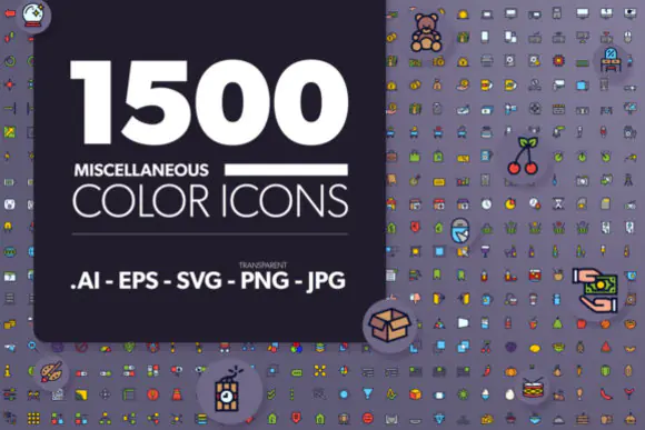 1500 Miscellaneous Color Icons Mega Bundle – Editable Vector Icon Pack with 31 Categories for Websites, Apps, Presentations, Print Templates, UI Design and Creative Projects