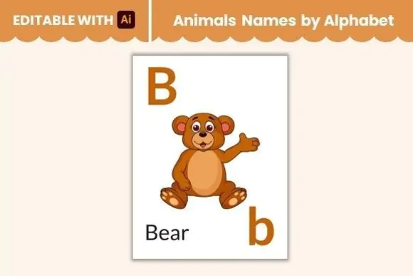 Spelling Words Animals Flashcards Bear | Printable Bear Animal Vocabulary Card for Kids, Preschool, Kindergarten, Homeschool, Classroom Spelling & Early Literacy Activities
