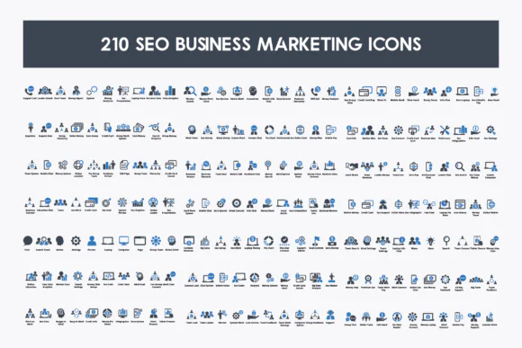 210 SEO Business Icons Vector Pack – Editable Marketing, Analytics and Digital Business Icon Set for Websites, Apps, Presentations, Infographics and Branding Design
